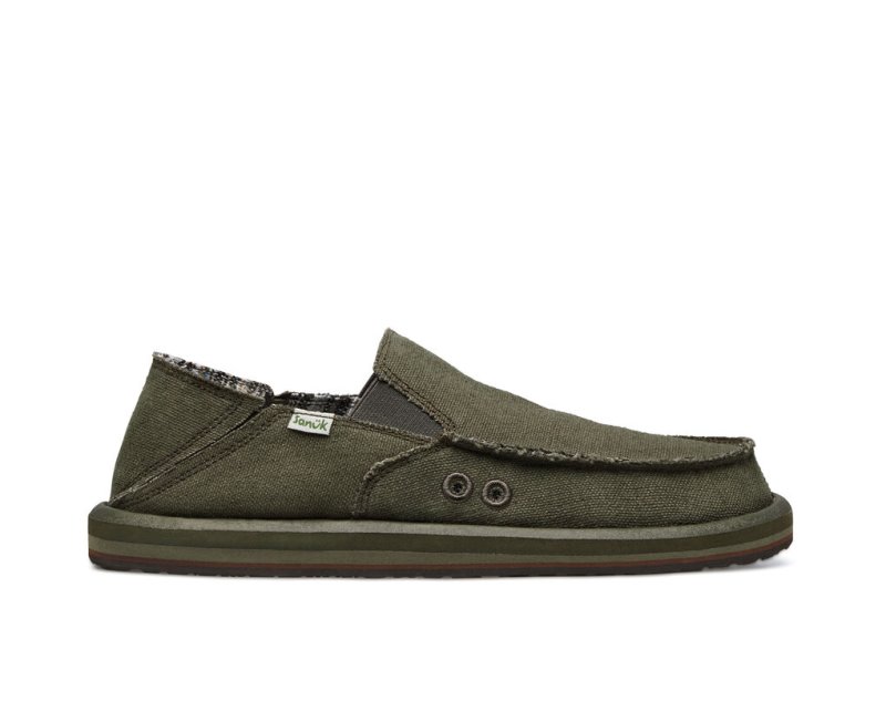 Sanuk Vagabond Soft Top Hemp Collapsible Heel Men\'s Sidewalk Surfers Olive | Canada 218EBC